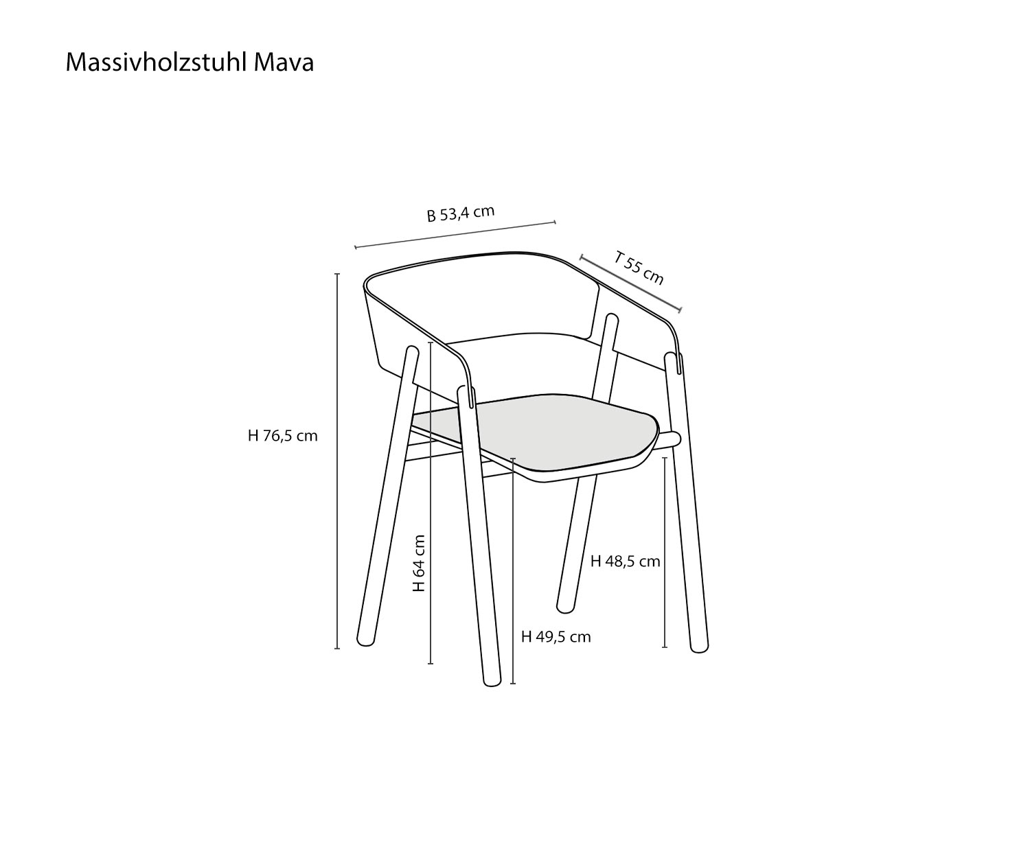 Chaise en bois de designer Mava de Punt Esquisse Dimensions Dimensions Chaise en bois de designer Mava de Punt Esquisse Dimensions Dimensions