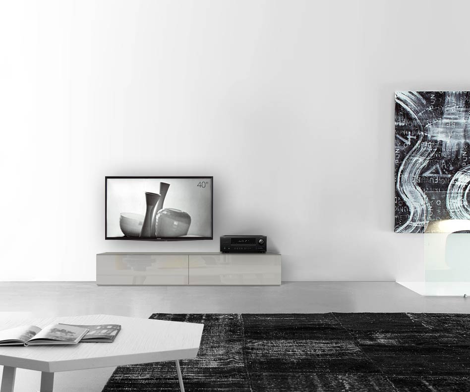 /Design Lowboard sol L180 H35 gris clair brillant /Design Lowboard sol L180 H35 gris clair brillant