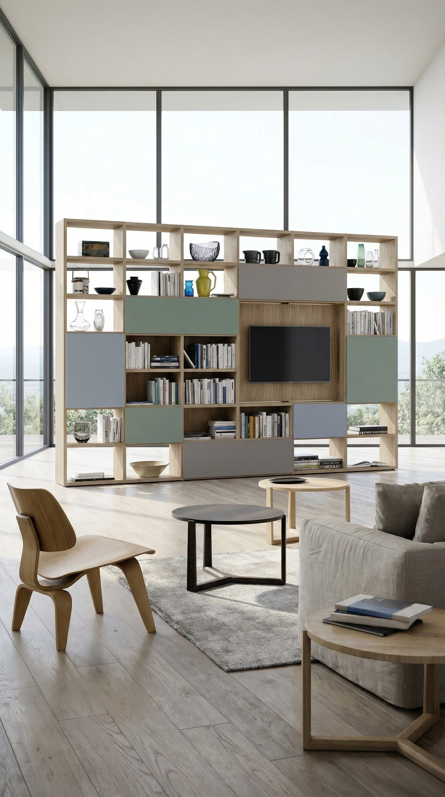 Étagère modulaire avec TV intégrée et technologie cachée Étagère modulaire avec TV intégrée et technologie cachée