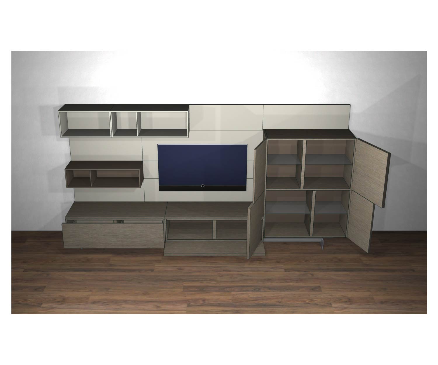 Livitalia Meuble-paroi design C34 avec portes ouvertes et éléments ouverts Livitalia Meuble-paroi design C34 avec portes ouvertes et éléments ouverts