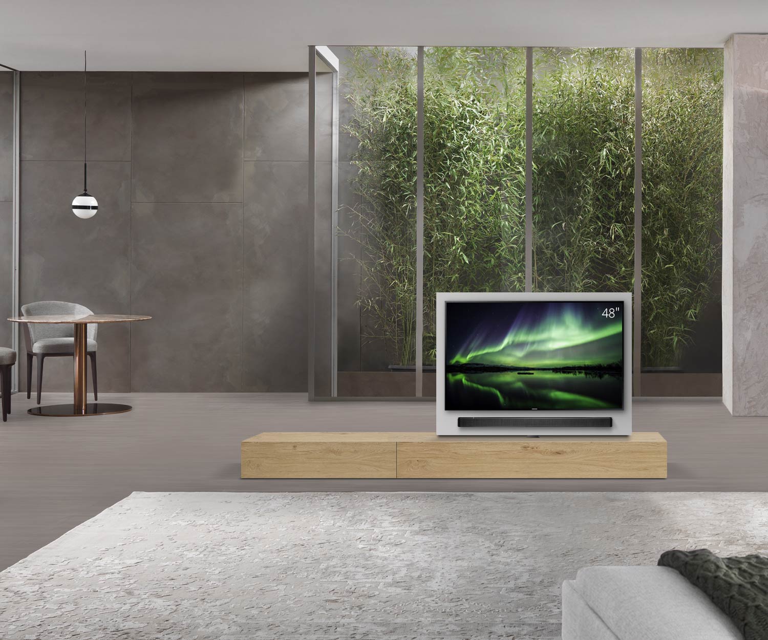 Livitalia Roto Design Lowboard Séparation de pièce avec panneau TV pivotant L150 50 H25 P56 EiHe B90li oBox