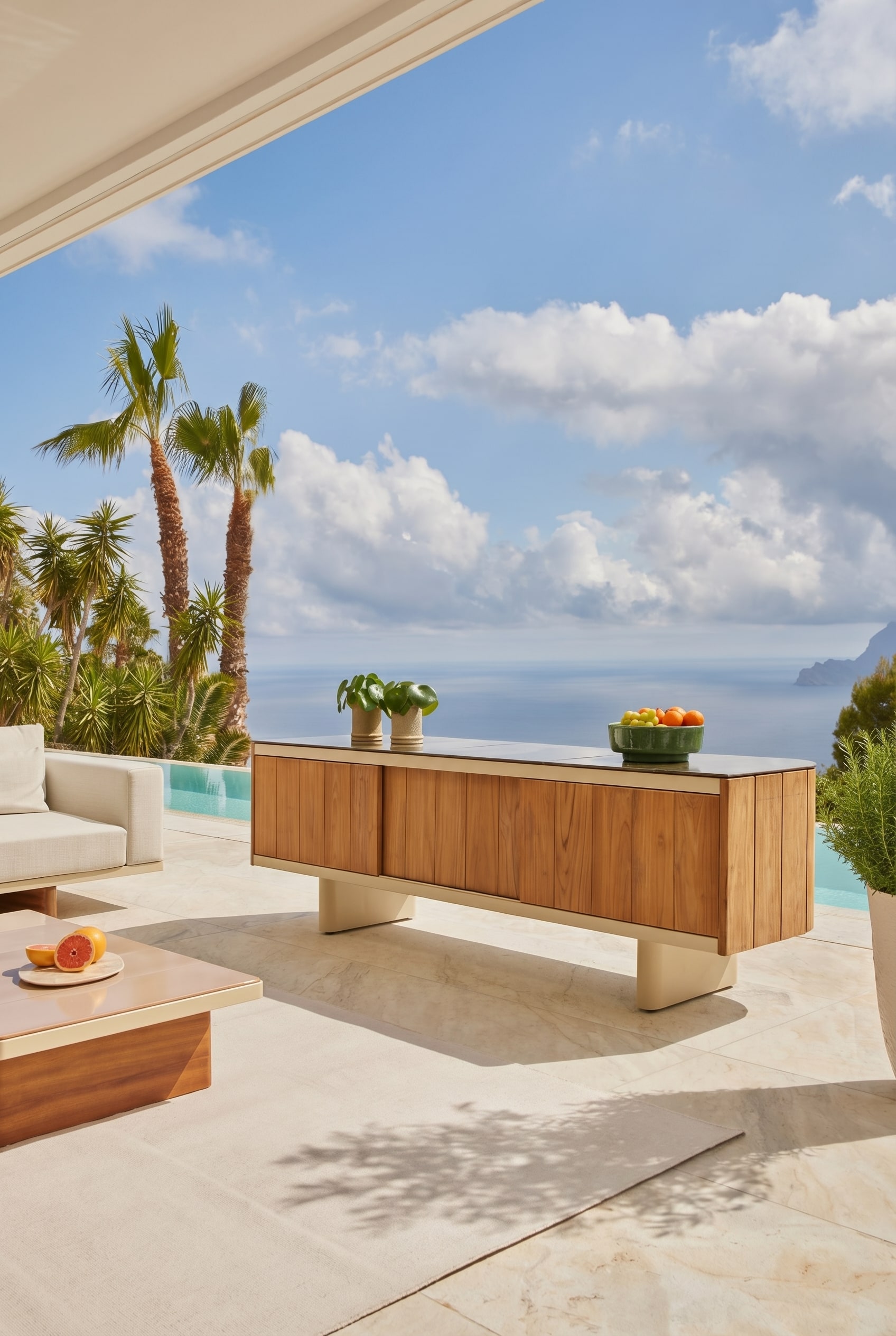 Sideboard d'ext&eacute;rieur r&eacute;sistant aux intemp&eacute;ries en bois noble