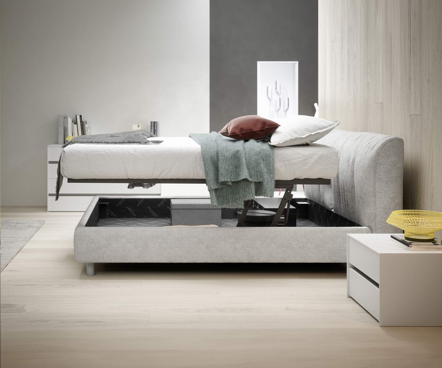 Novamobili Lit rembourré Belleville avec coffre de lit Novamobili Lit rembourré Belleville avec coffre de lit