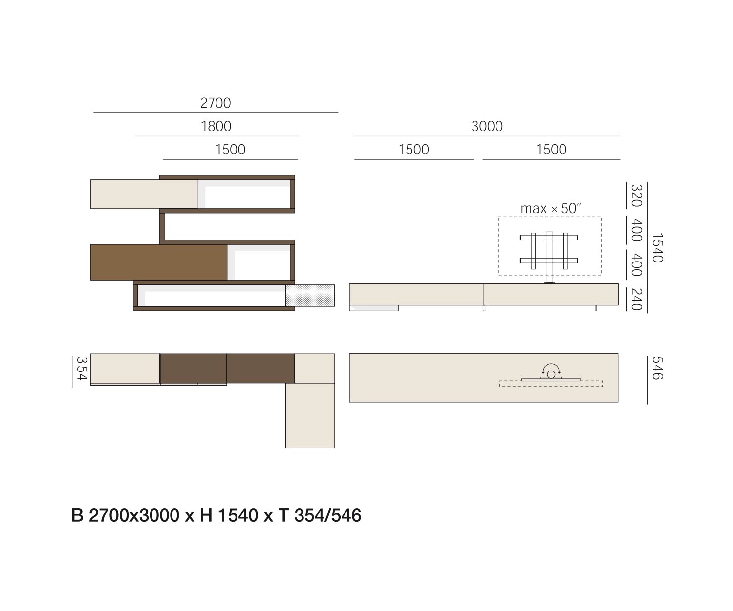 Livitalia Paroi de séjour d'angle design C29A Esquisse Dimensions Dimensions Livitalia Paroi de séjour d'angle design C29A Esquisse Dimensions Dimensions