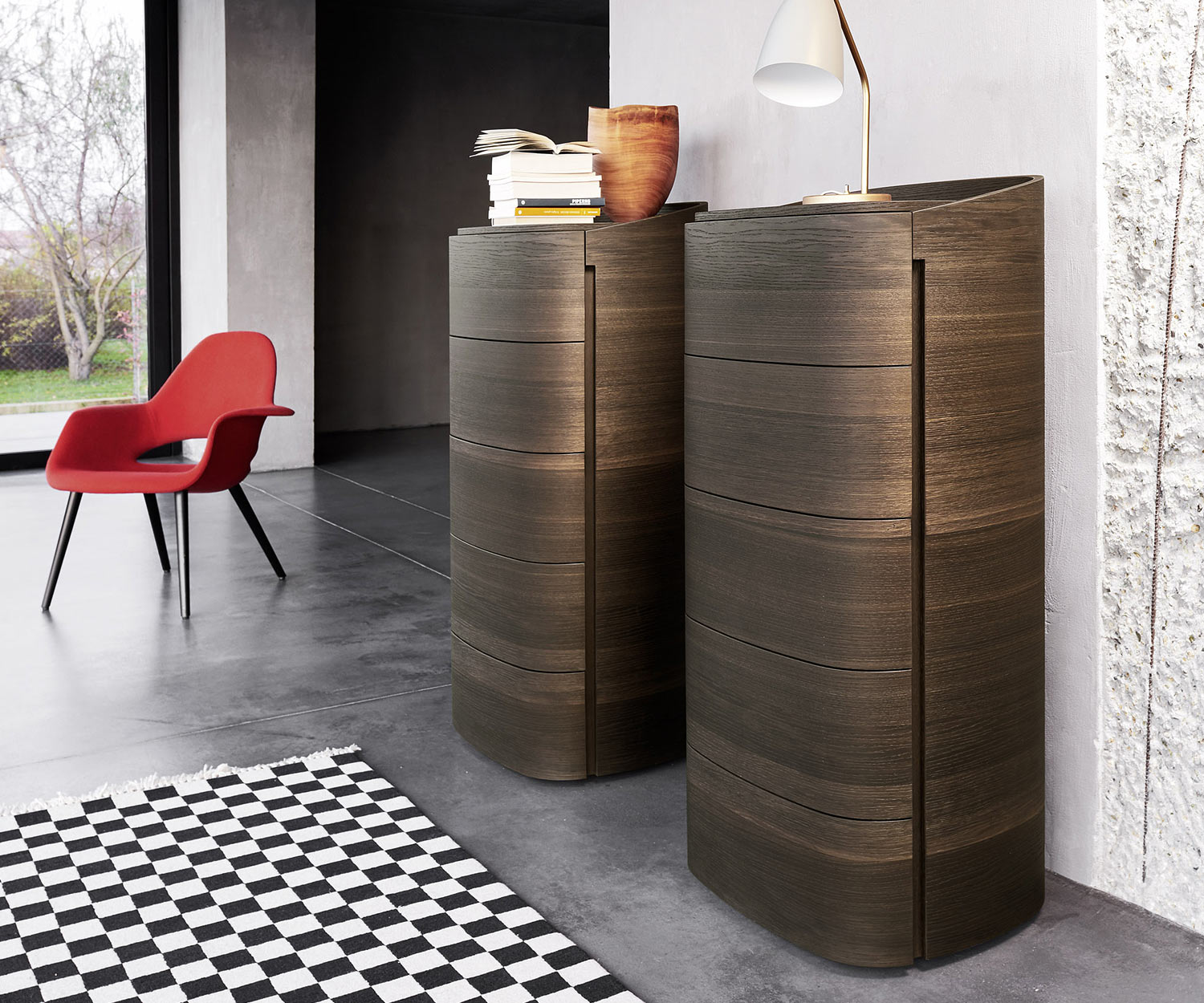 Moderne Livitalia Design commode haute ronde en chêne brun Moderne Livitalia Design commode haute ronde en chêne brun