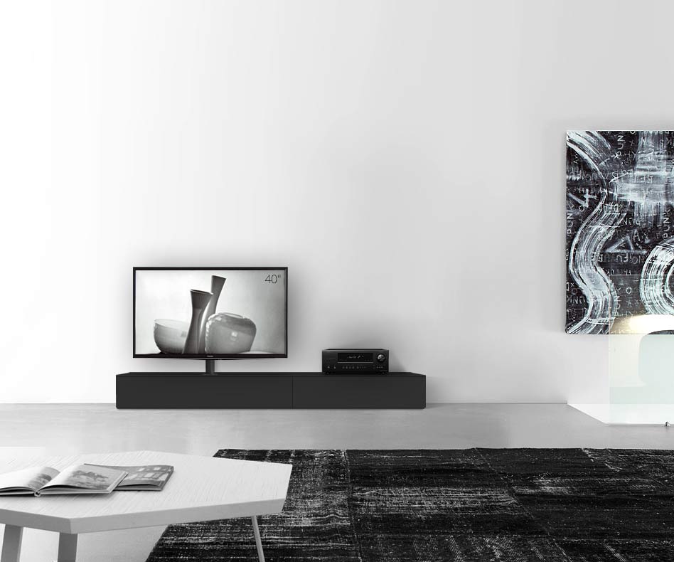 Table basse design Configurateur avec support TV au sol Largeur 210 25,5 54,6 gauche noir mat Table basse design Configurateur avec support TV au sol Largeur 210 25,5 54,6 gauche noir mat