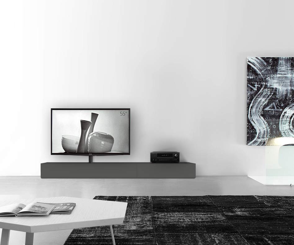 Table basse design Configurateur avec support TV au sol Largeur 240 25,5 54,6 gauche gris foncé mat Table basse design Configurateur avec support TV au sol Largeur 240 25,5 54,6 gauche gris foncé mat