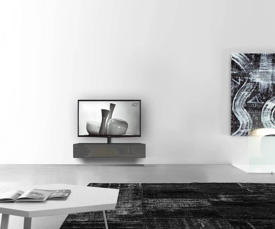 Table basse design Configurateur avec support TV mural Largeur 120 24 45 au centre gris foncé brillant Table basse design Configurateur avec support TV mural Largeur 120 24 45 au centre gris foncé brillant