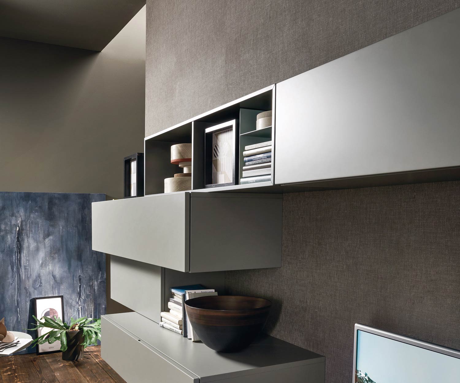 Meuble-paroi flottant de haute qualité Livitalia Design C02 avec élément ouvert Meuble-paroi flottant de haute qualité Livitalia Design C02 avec élément ouvert