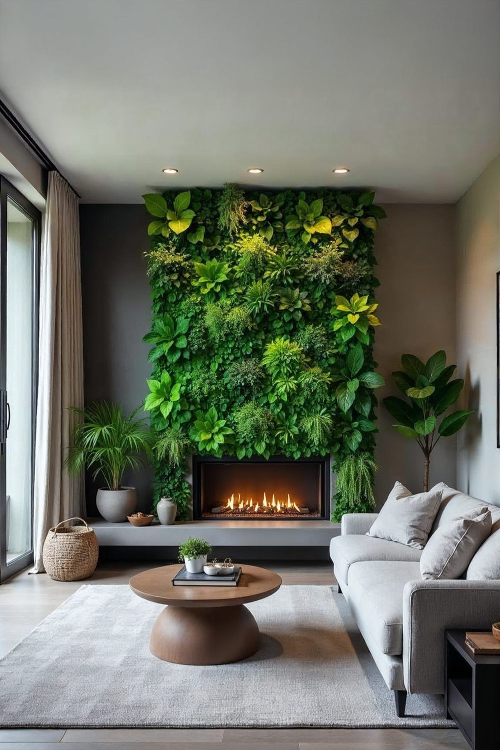 salon avec verdure jusqu'au plafond