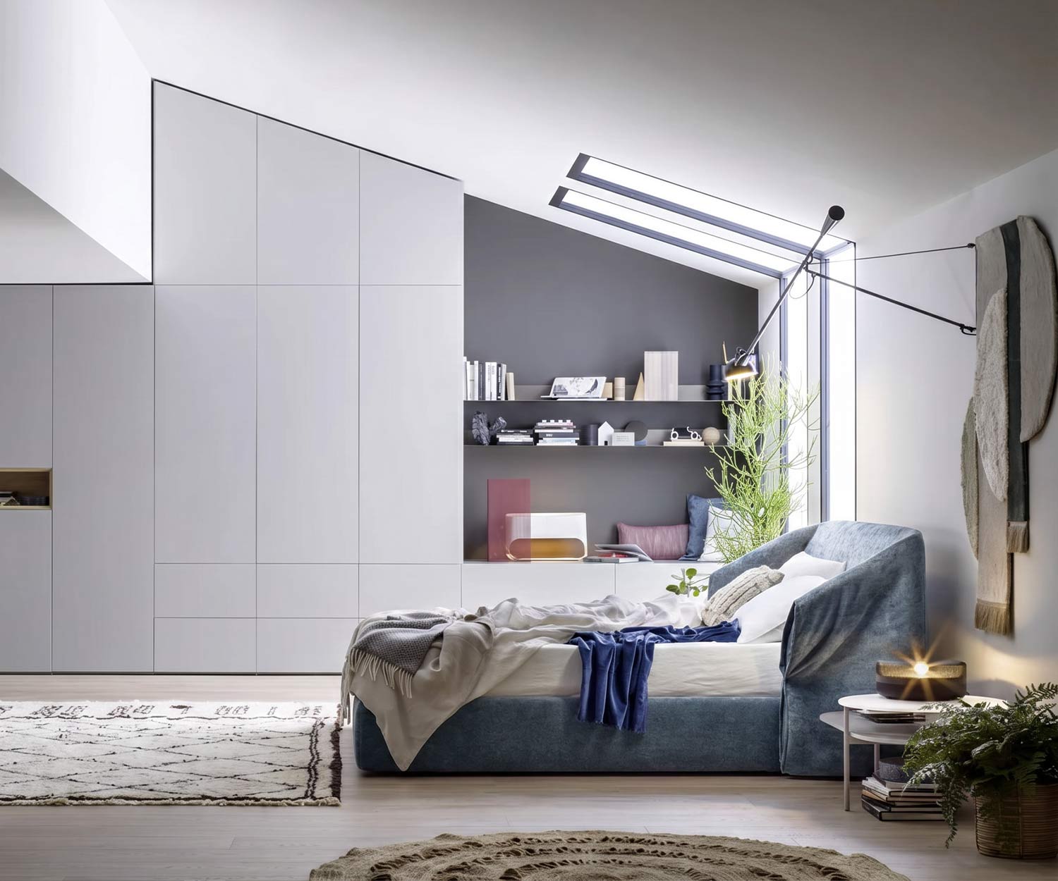 Exclusif Novamobili Lit rembourré Hide tissu gris dans la chambre à coucher
