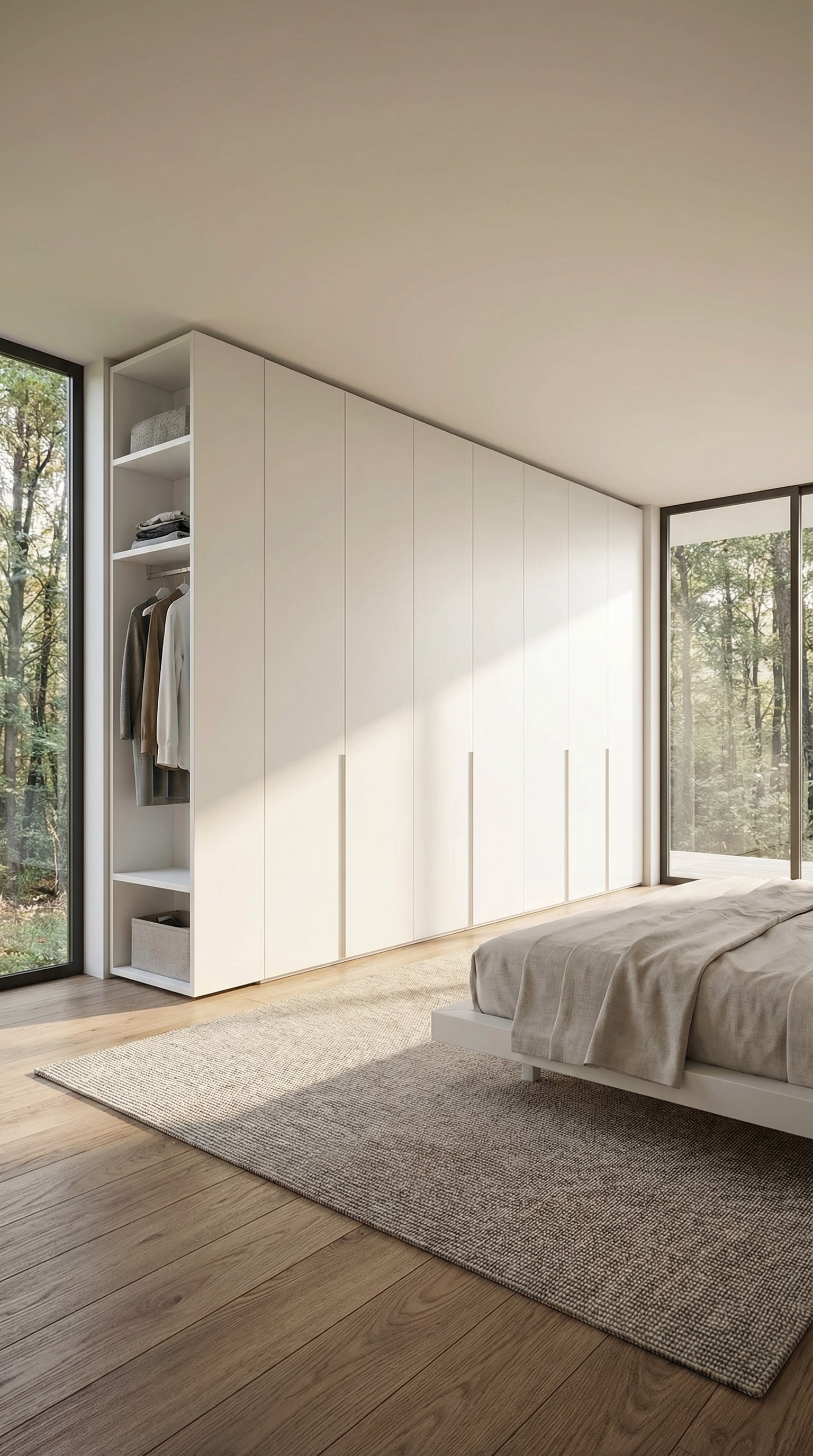 Une armoire toute hauteur, affleurante, qui s'intègre parfaitement au mur. Une armoire toute hauteur, affleurante, qui s'intègre parfaitement au mur.