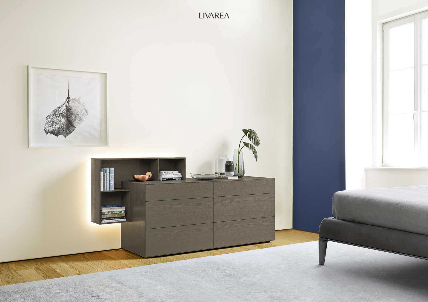 Commode exclusive avec étagère ouverte et éclairage Chambre à coucher Tiroirs de rangement Commode exclusive avec étagère ouverte et éclairage Chambre à coucher Tiroirs de rangement