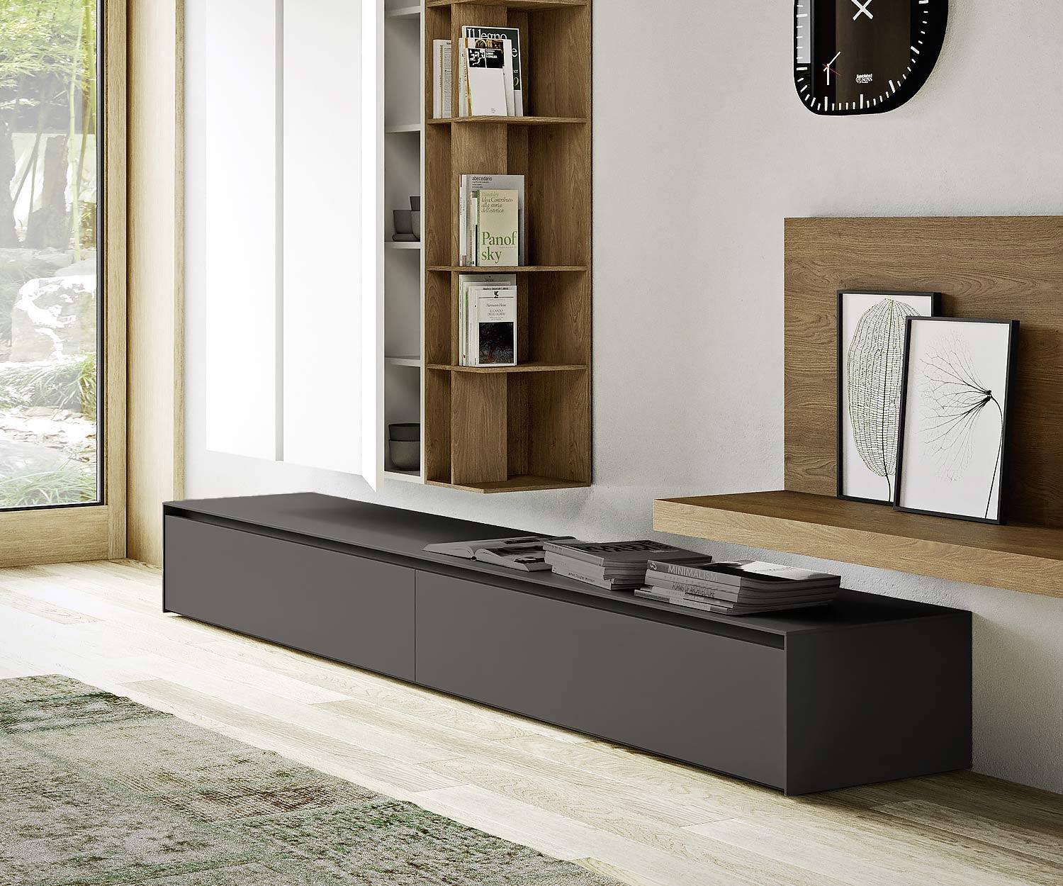 Buffet design gris foncé mat avec poignée encastrée 240 cm Buffet design gris foncé mat avec poignée encastrée 240 cm