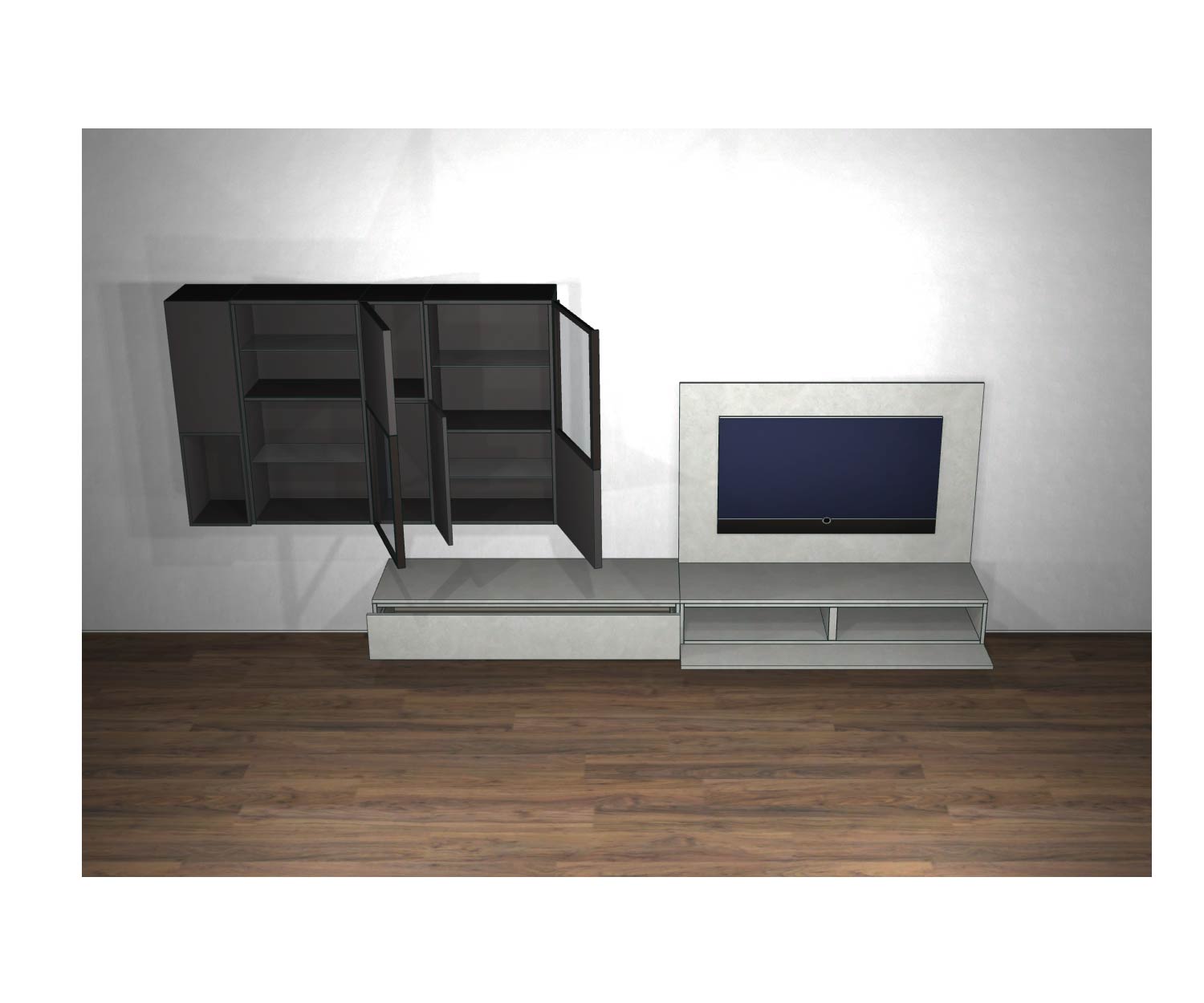 Livitalia Meuble-paroi design C39 portes ouvertes et éléments ouverts Livitalia Meuble-paroi design C39 portes ouvertes et éléments ouverts