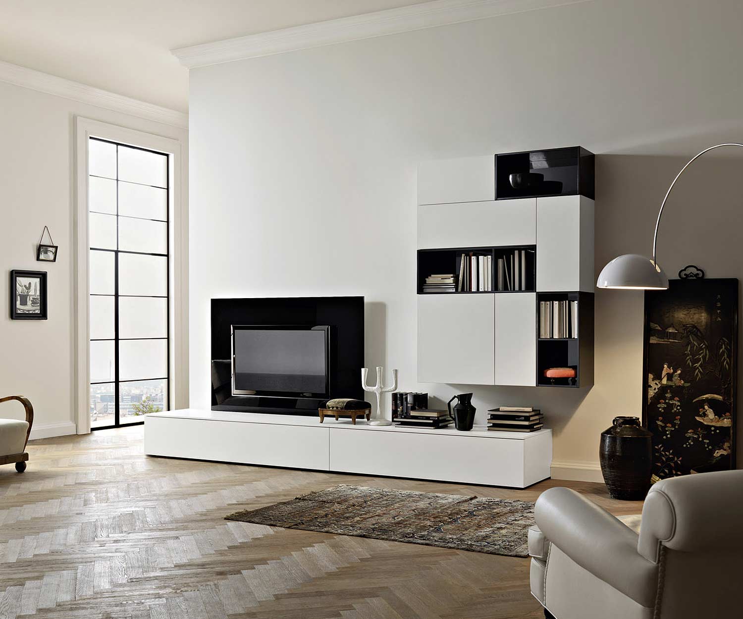 Panneau mural TV design noir brillant Panneau mural TV design noir brillant