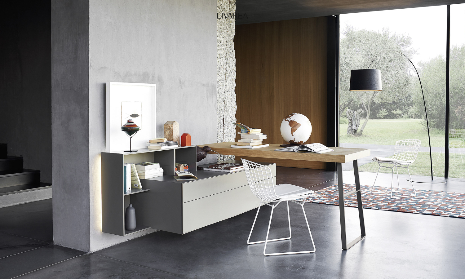 Commode design polyvalente avec bureau en bois et étagère superposée Commode design polyvalente avec bureau en bois et étagère superposée