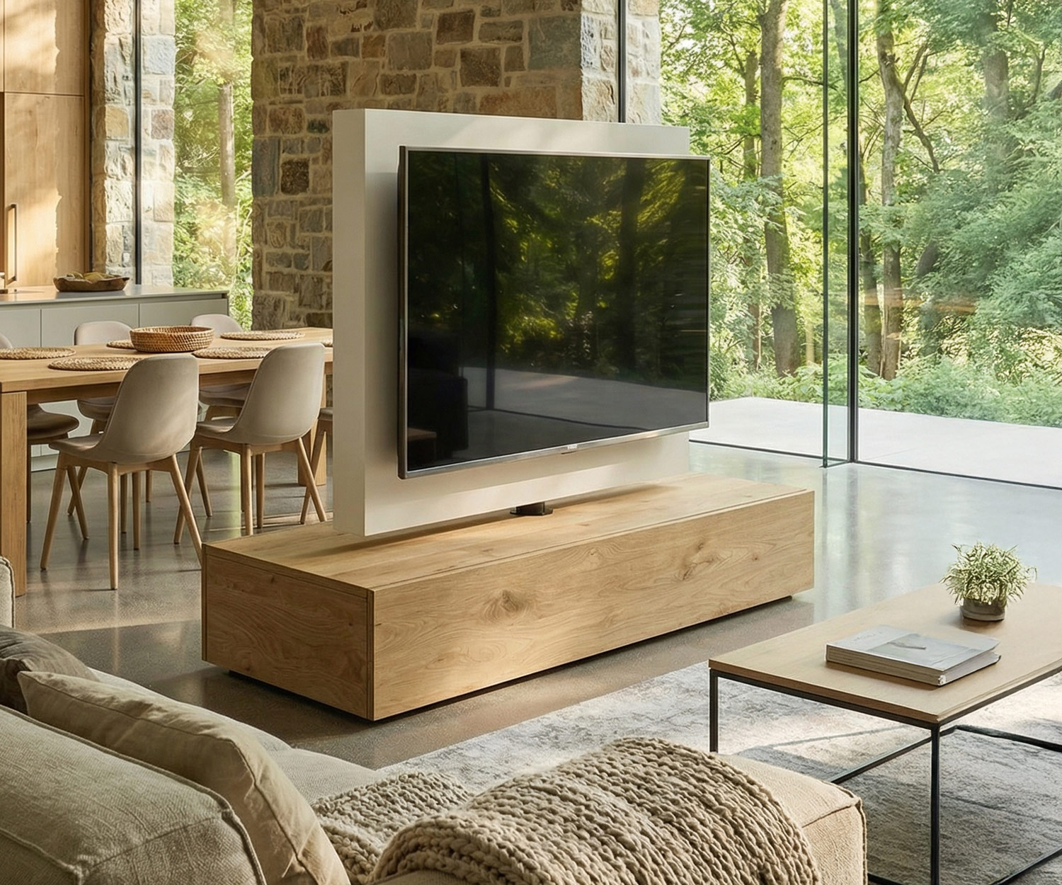 Livitalia Roto Lowboard Séparation de pièce avec panneau TV pivotant