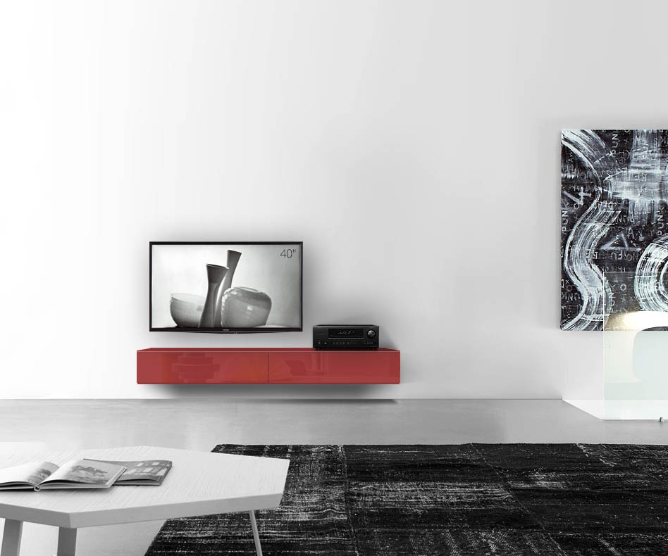 /Design Lowboard mur L180 H25 5 rouge brillant /Design Lowboard mur L180 H25 5 rouge brillant