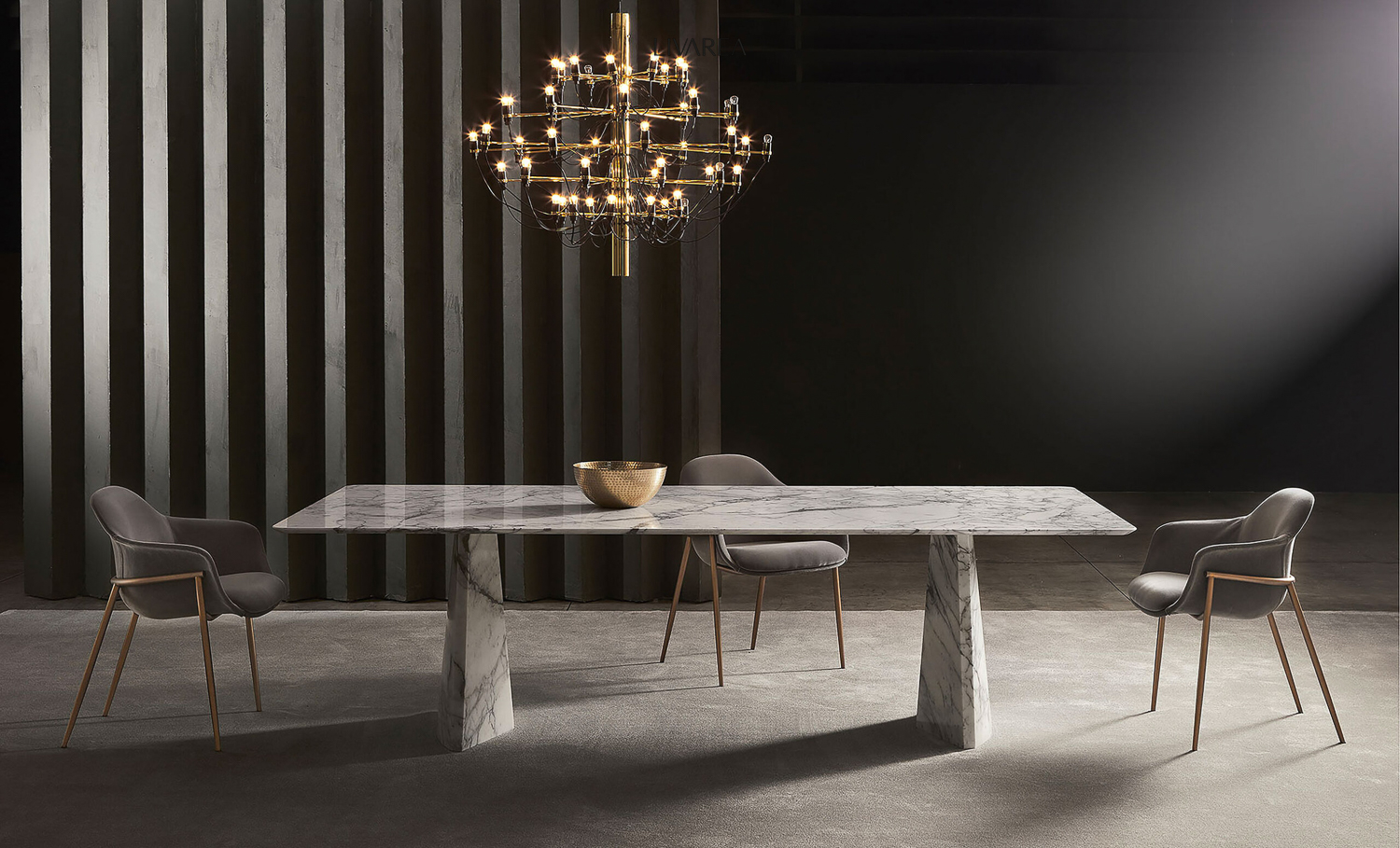 Luxueuse table de salle à manger rectangulaire en marbre sur 2 pieds Luxueuse table de salle à manger rectangulaire en marbre sur 2 pieds