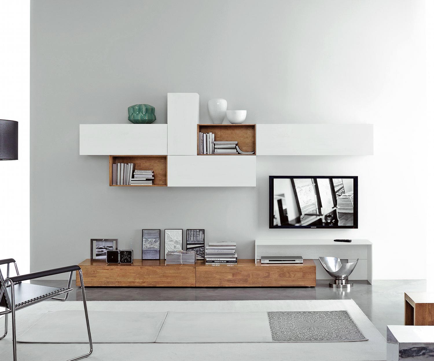Moderne Livitalia Armoires suspendues design Horizontal 2x L90 & L120 x H 32 Blanc Mat Moderne Livitalia Armoires suspendues design Horizontal 2x L90 & L120 x H 32 Blanc Mat