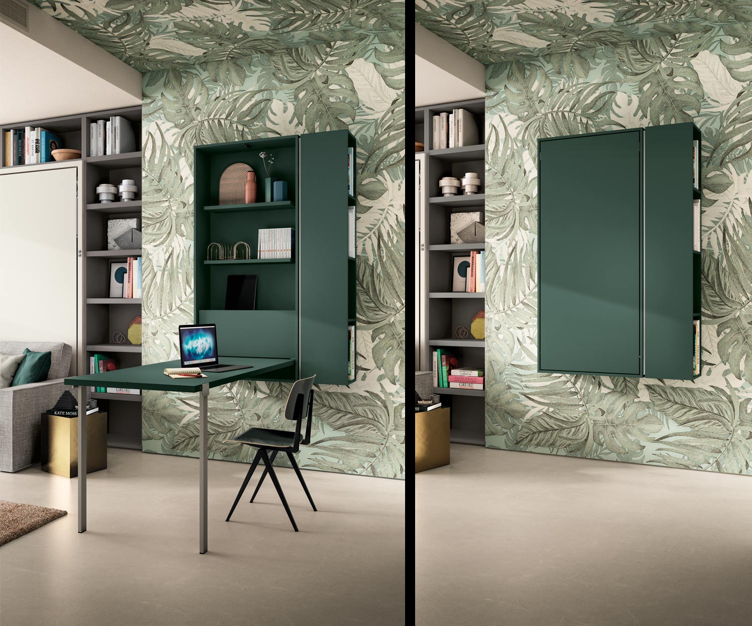 Meuble-paroi avec lit d'amis dans le salon et canapé 3 places Meuble-paroi avec lit d'amis dans le salon et canapé 3 places