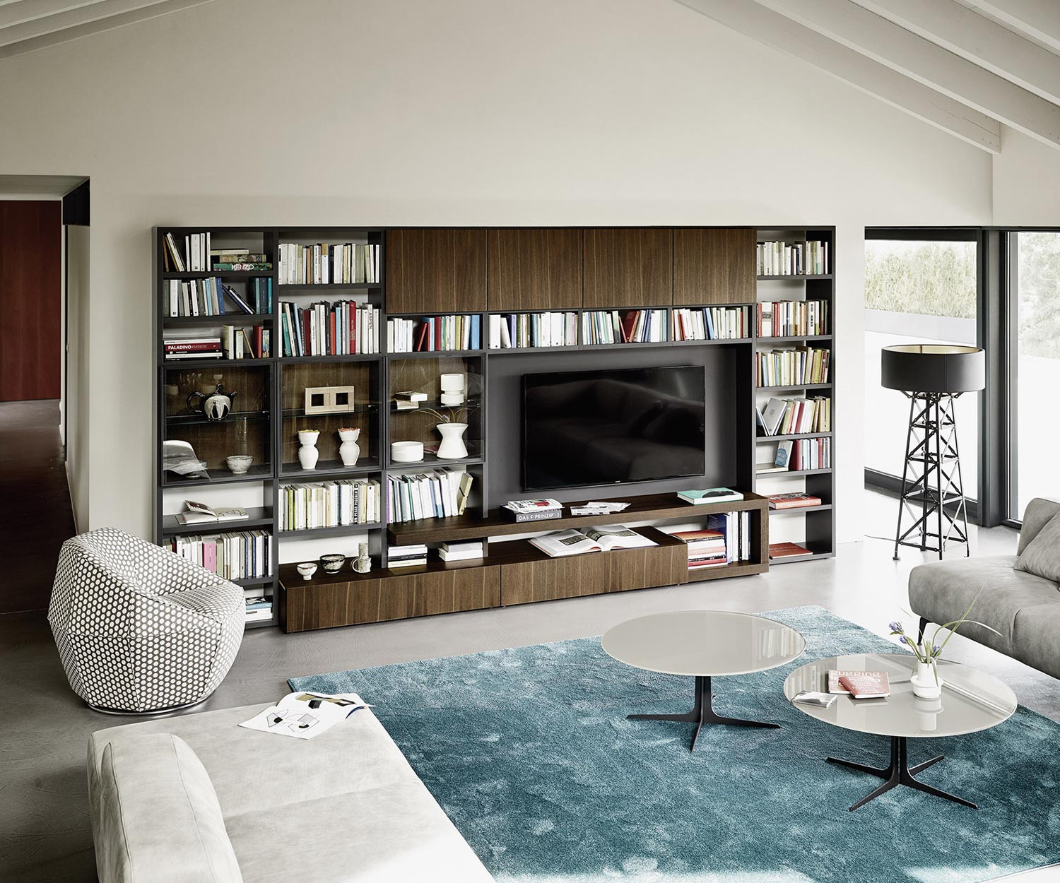 Bibliothèque design moderne Livitalia Bibliothèque C58 avec portes en verre Bibliothèque design moderne Livitalia Bibliothèque C58 avec portes en verre