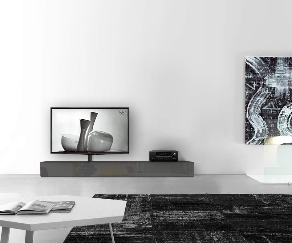 Table basse design Configurateur avec support TV au sol Largeur 240 25,5 54,6 gauche brillant gris foncé Table basse design Configurateur avec support TV au sol Largeur 240 25,5 54,6 gauche brillant gris foncé