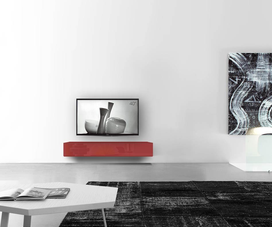 /Design Lowboard mur L150 H25 5 rouge brillant /Design Lowboard mur L150 H25 5 rouge brillant