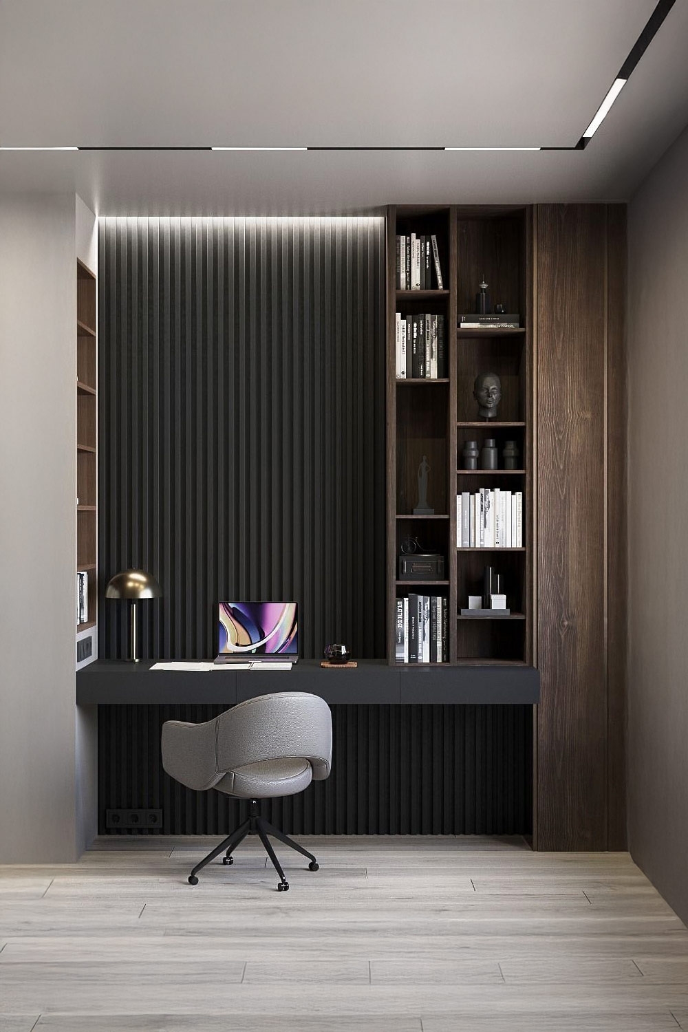 espace-de-travail-mural-gain-de-place-avec-plateau-de-table-robuste-et-hautes-biblioth&egrave;ques
