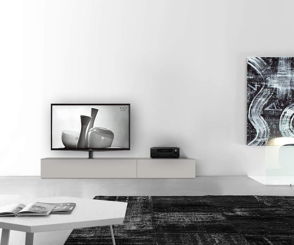 Table basse design Configurateur avec support TV Fond Largeur 240 33,5 45 gauche gris clair mat