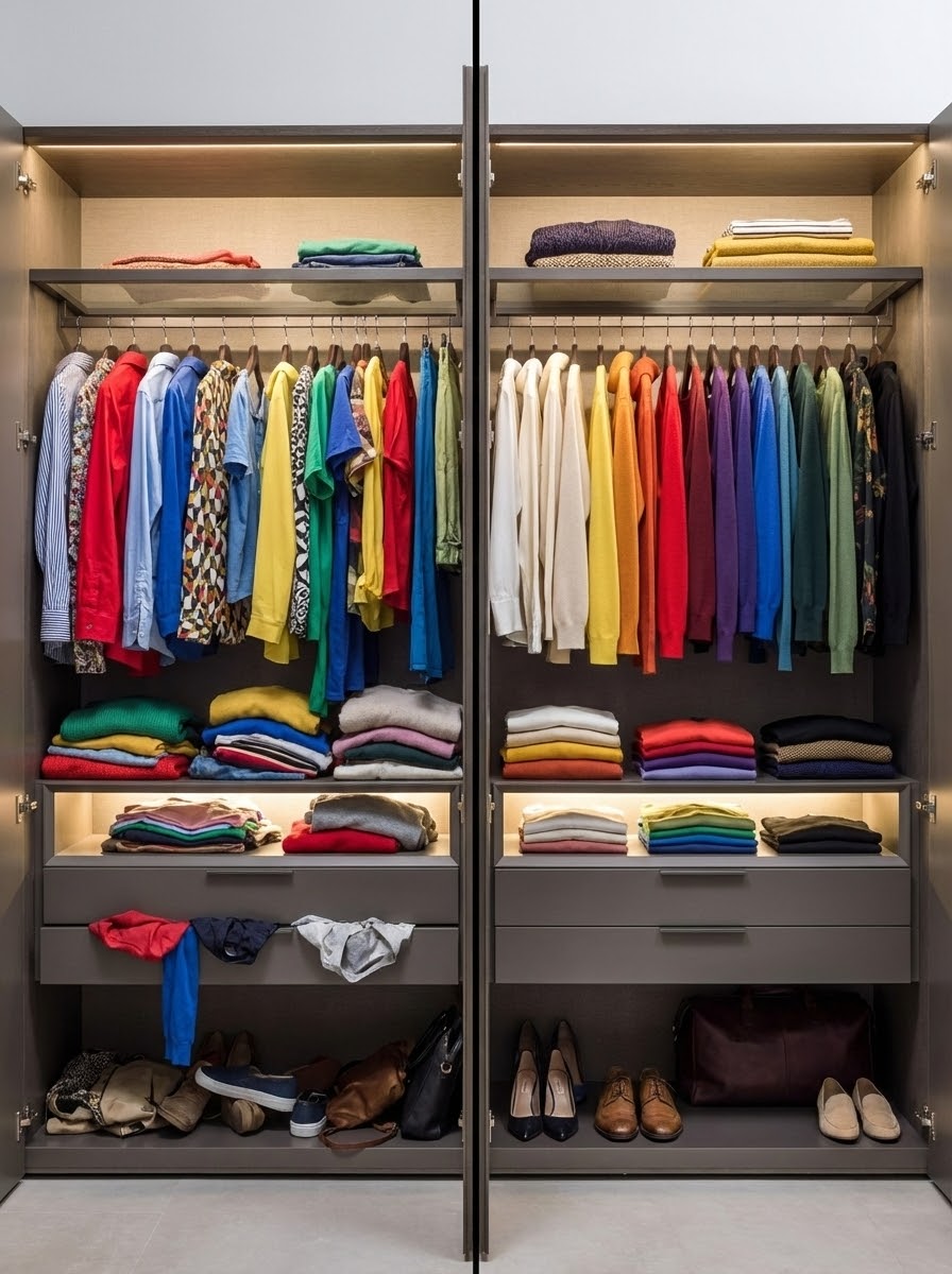 trier-armoire-par-couleurs-avant-apres