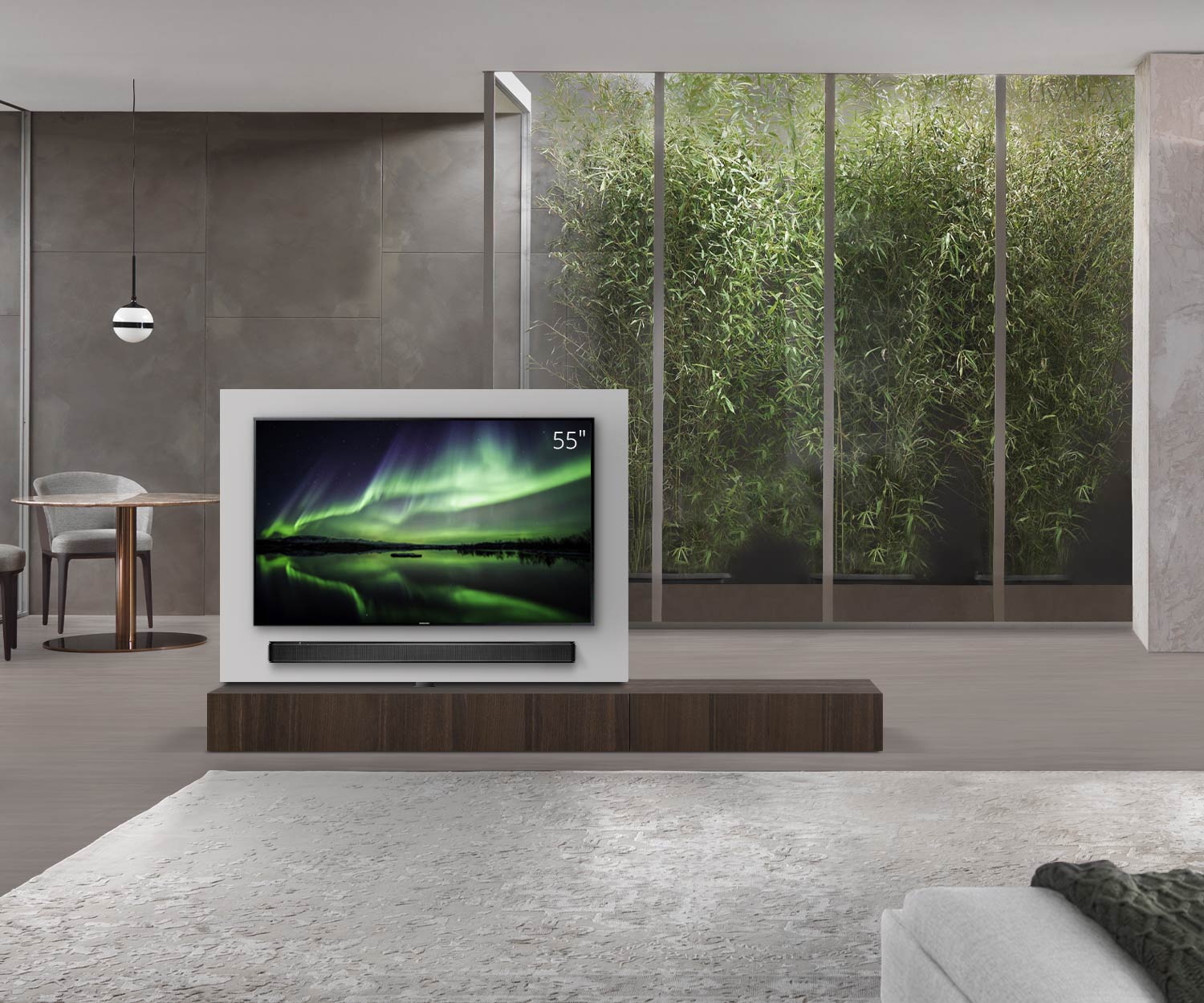 Livitalia Roto Design Lowboard Séparation de pièce avec panneau TV pivotant L150 65 H25 P56 EiBr B90re oBox