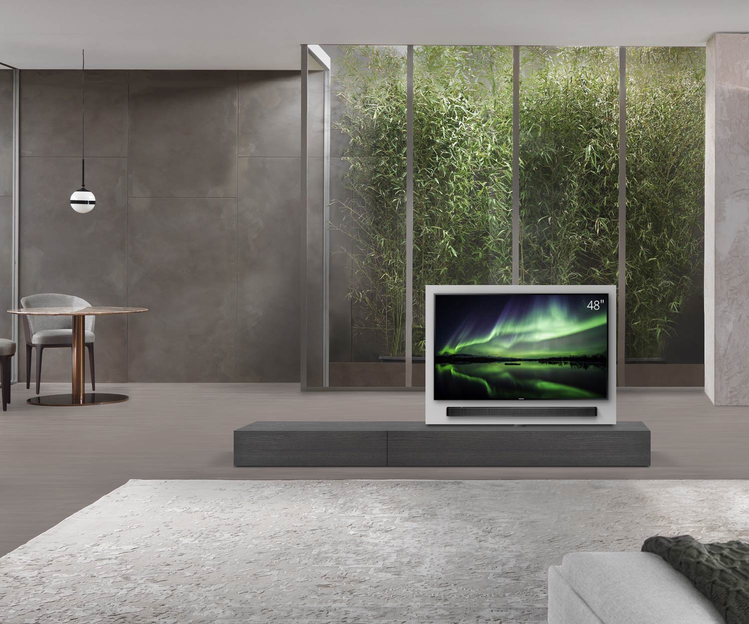 Livitalia Roto Design Lowboard Séparation de pièce avec panneau TV pivotant L150 50 H25 P56 EiGr B90li oBox