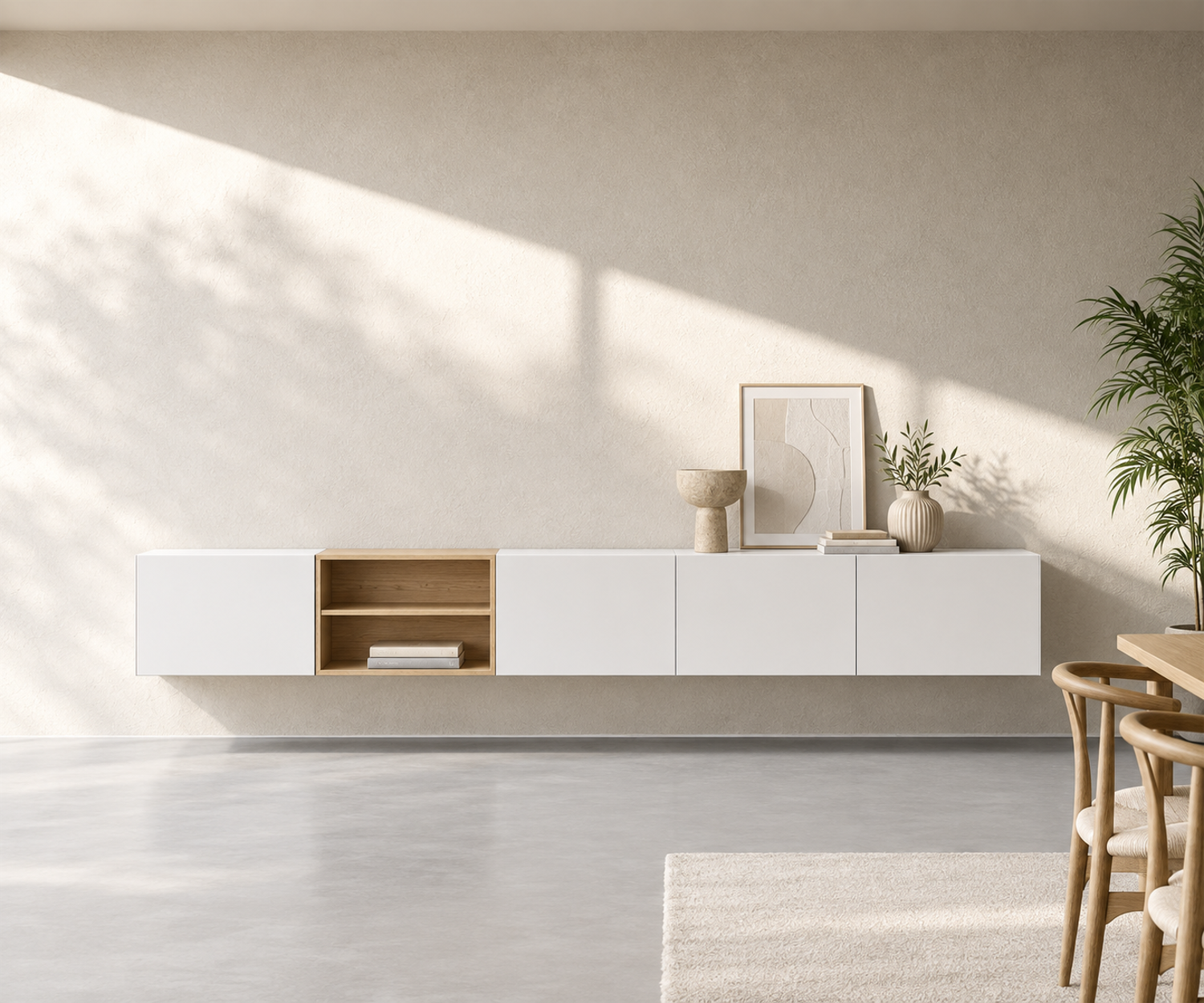 Livitalia Box 18 Buffet suspendu 300 cm – Blanc mat + Chêne clair Livitalia Box 18 Buffet suspendu 300 cm – Blanc mat + Chêne clair