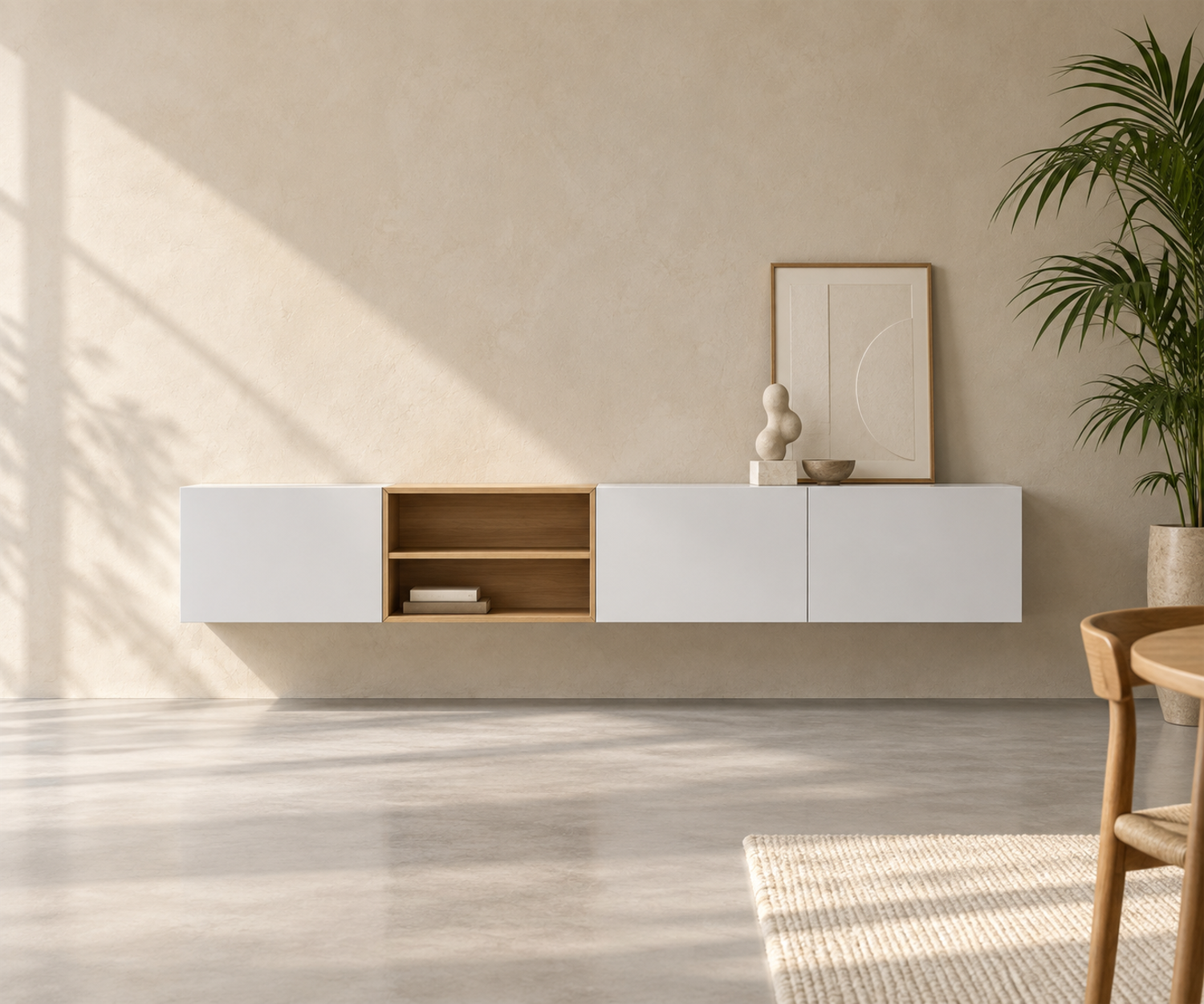 Livitalia Box 18 Buffet suspendu 240 cm – Blanc mat + Chêne clair