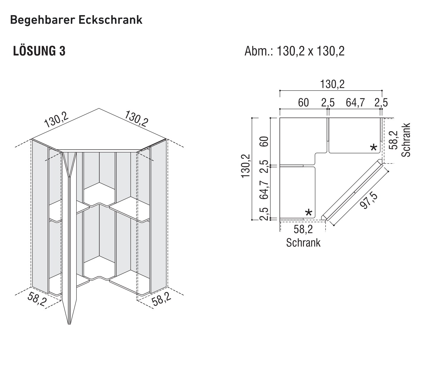 Armoire d'angle design accessible 130x130 cm Alfa YNCA
